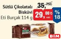 ETİ BURÇAK SÜTLÜ ÇİKOLATALI BİSKÜVİ 114 G